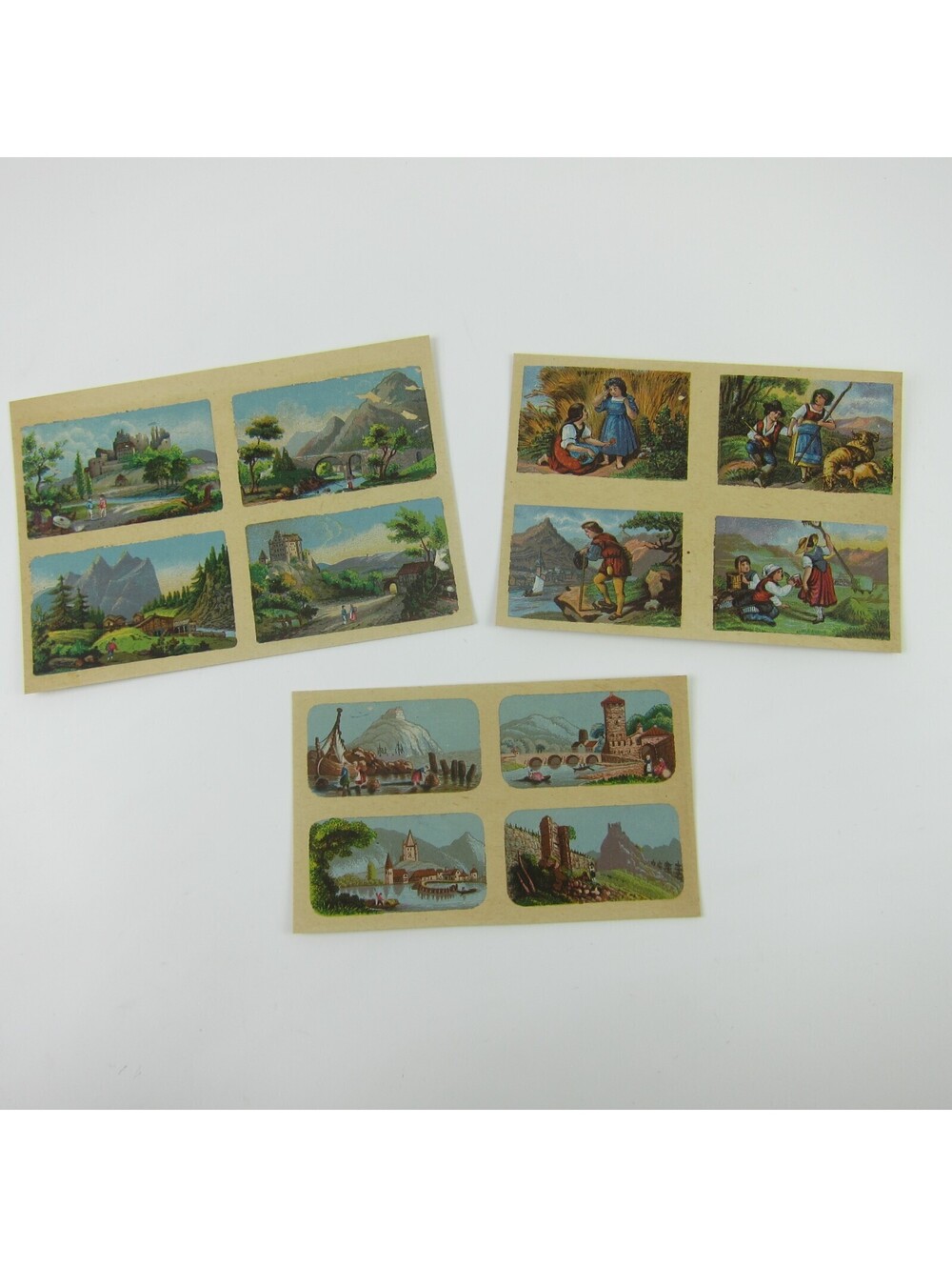 Antique Lithograph Print Samples Lot Mini Landscapes Towns Villages People RARE